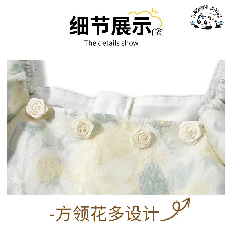 LEZONKIDS - High Quality Flower Puff Sleeve Floral Girls Dresses 2-12 Children Clothing Princess Dress For Girl